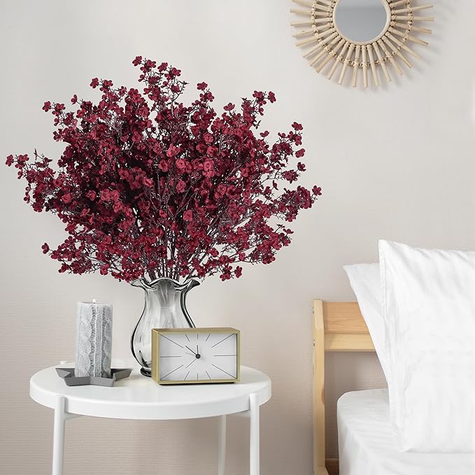 Sggvecsy 15 Pcs Babys Breath Artificial Flowers Gypsophila Bouquets Bulk Real Touch Fake Silk Flowers for Home DIY Floral Arrangement Table Centerpiece Fall Thanksgiving Autumn Decoration (Burgundy)-Ruum Studio Home