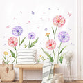 Dandelion Flower Butterfly Wall Decals Pink Purple Dandelion Plants Wall Stickers Peel and Stick Vinyl Wall Art Decor for Living Room Bedroom Office TV Sofa Backdrop Home Decor Gifts for Mom-Ruum Studio Home