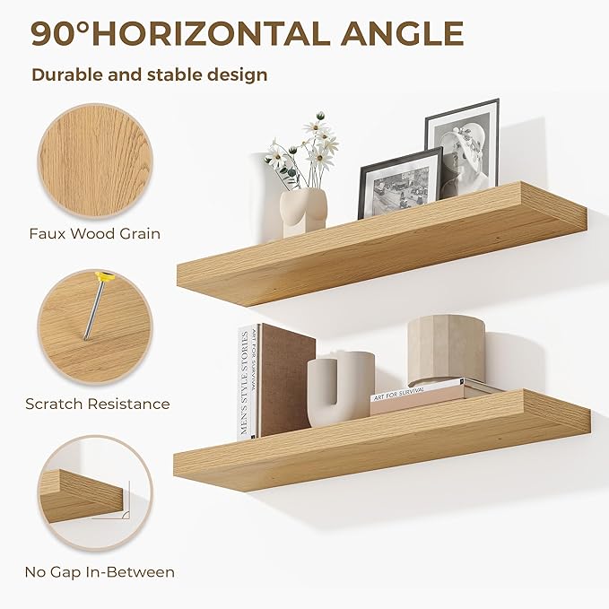 Dreamland 55 Inches Floating Shelves for Wall, 9.3" Deep Long Floating Shelves Set of 1, Large Display & Storage Shelf, Wall Shelf for Bathroom Bedroom Living Room Kitchen Office, Oak-Ruum Studio Home