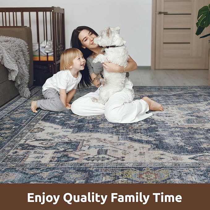 AMOAMI-2X3 Small Rug-Washable Rugs Entryway Mat Indoor-Soft Vintage Non Slip Rugs for Kitchen Laundry Room Bathroom Blue Decorative Accent Rug for in Front of Sink 24 Inch x36 Inch-Ruum Studio Home