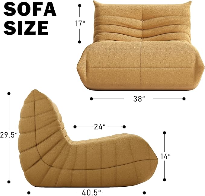 Bean Bag Chair, Memory Foam Bean Bag Sofa Large Bean Bag Chair for Adults, Bean Bag Chairs for Teens with High Density Comfortable Foam, Bean Bag for Living Room, Bedroom (Yellow)-Ruum Studio Home