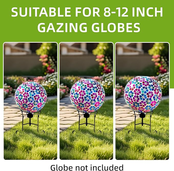 VOREEN 10" Gazing Ball Stand, Metal Gazing Globe Stand for 8-12 Inch Garden Gazing Globe, Outdoor Décor Garden Yard Accessories, Black-Ruum Studio Home