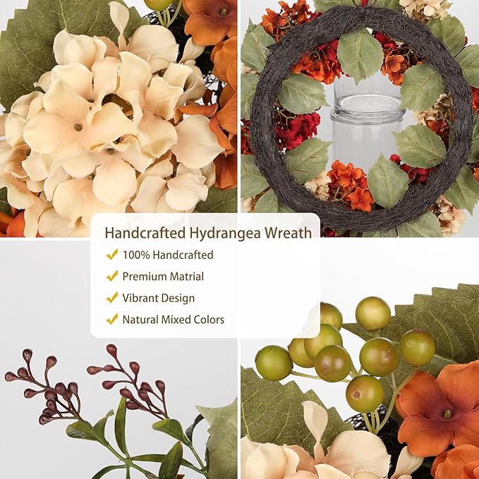 Fall Wreaths for Front Door, 24 inch Autumn Wreath with Hydrangeas Berries Large Fall Door Wreath Artificial Hydrangea Flowers Wreaths Autumn Decorations for Farmhouse Thanksgiving Harvest Door Wall-Ruum Studio Home