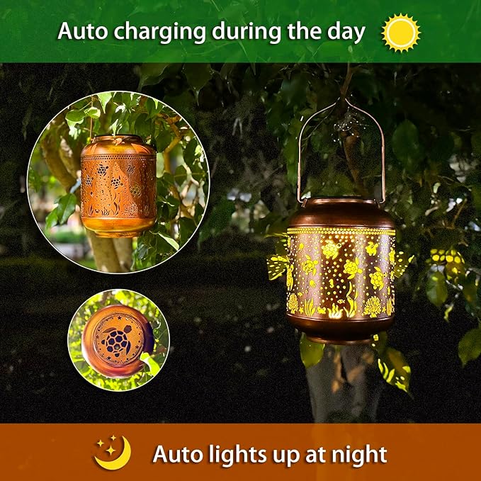 Sea Turtle Solar Lanterns Outdoor Waterproof,Hanging Solar Lights Sea Turtle Gifts for Women Metal LED Decorative Light for Yard,Patio,Lawn,Tabletop,Pathway,Landscape,Garden Decor-Ruum Studio Home