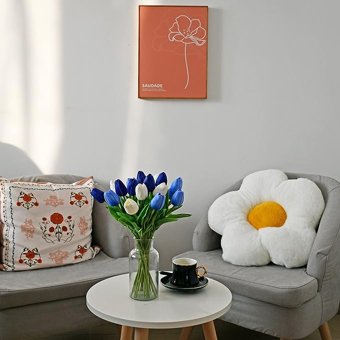 Mandy's Artificial Tulips 20 Stems Shades of Blue PU Faux Flowers for Wedding Home Decor 13.5 Inch-Ruum Studio Home