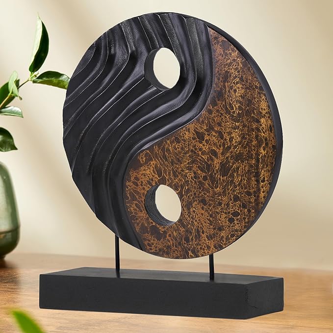 Decozen Handcrafted Solid Wood Yin Yang Sculpture Ideal for Home, Mantel, Fireplace, and Foyer Decor - Valentines Day Gifts-Ruum Studio Home