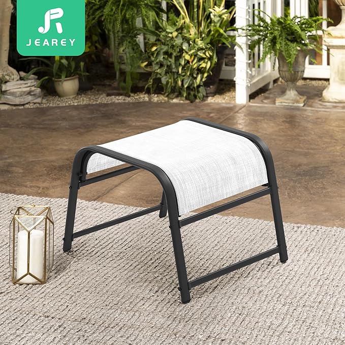 JEAREY All-Weather Outdoor Footstools Patio Ottoman Footrest Set of 2, Ergonomically Designed for Garden, Deck, Yard & Poolside - White-Ruum Studio Home