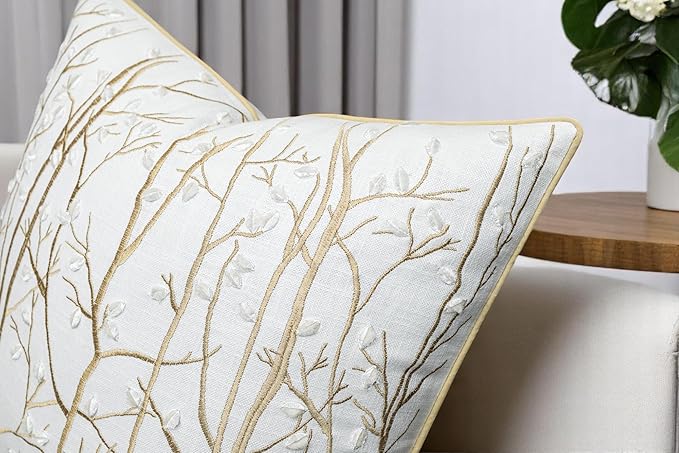 VAGMINE Embroidered Forest Throw Pillow Cover - 20x20 Inches Square - 100% Cotton Ivory Decorative Cushion Cover - Elegant Embroidery - Rustic Home Accent for Sofa, Bed, Couch, Farmhouse Décor-Ruum Studio Home