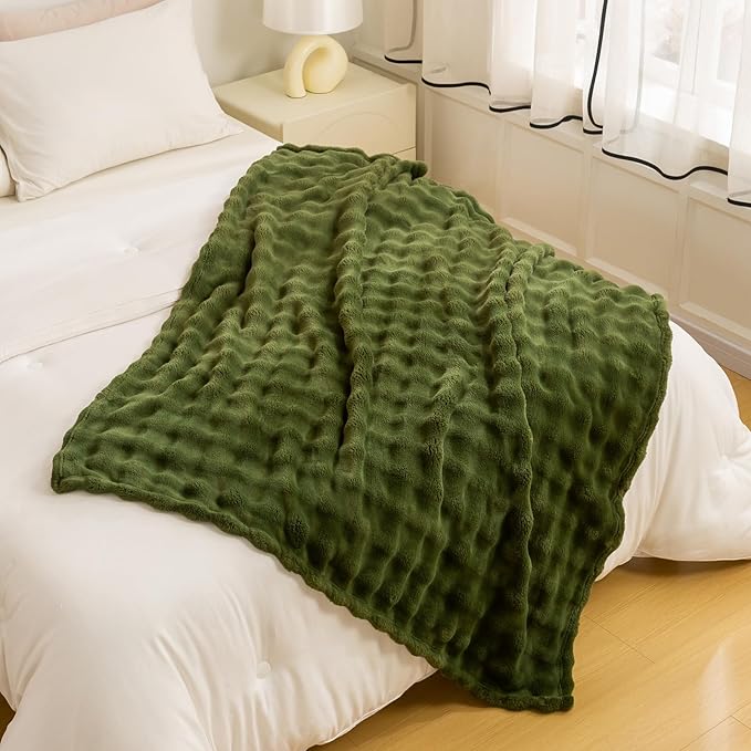 YUSOKI Luxury 3D Bubble Throw Blanket 5lb,All Ages,Home Decoration, (Olive Green,90 * 90inches)-Ruum Studio Home