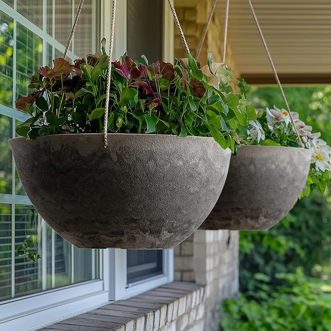 LA JOLIE MUSE Large Hanging Planters for Indoor Outdoor Plants, Hanging Flower Pots Marble Pattern (13.2 Inch,Set of 2)-Ruum Studio Home