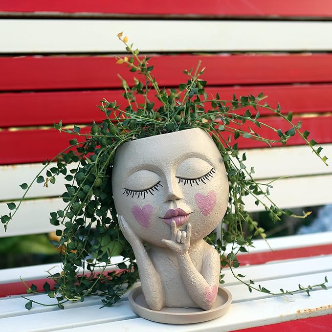 Face Flower Pots Head Planter, Cute Resin Planters for Indoor Outdoor Plants, Macetas para Plantas Unique Head Plant Pot-Ruum Studio Home