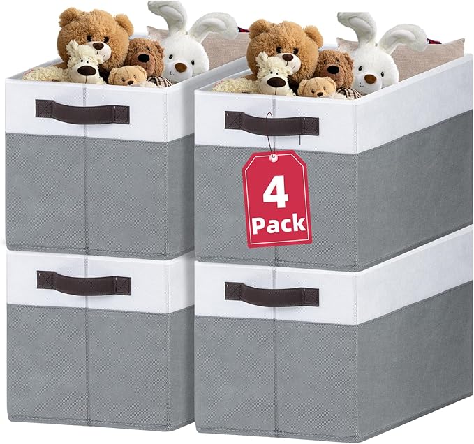 Criusia Extra Large Storage Bins 4 Pack - 16x12in Closet Organizers and Storage Baskets for Organizing Clothes Toy Blanket - Fabric Storage Cubes Containers for Shelves - All Room Organization-Ruum Studio Home