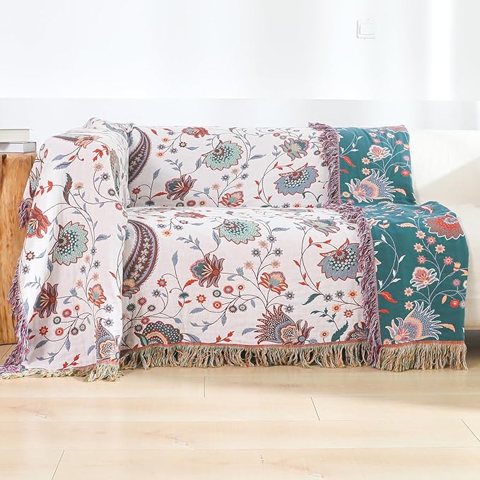 Boho Large Cotton Throw Blanket 80''x90'',Ultra Soft Rustic Quilt,Sofa Throw Cover with Tassels,Farmhouse Lightweight Knitted Throw for Bed,Travel,Couch,Home Decor-Ruum Studio Home
