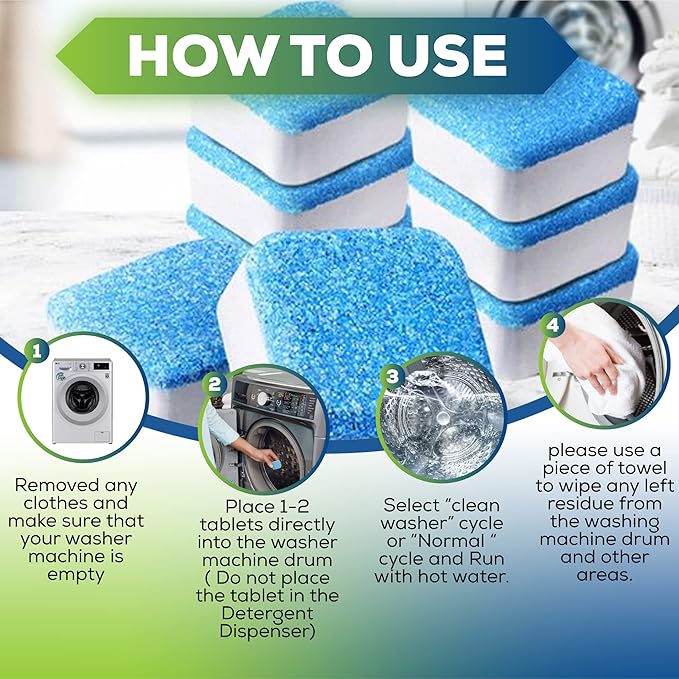 True Fresh Washing Machine Cleaner Tablets, 15 Solid Deep Cleaning Tablet, Finally Clean All Washers Machines Including HE Front Loader Top Load-Ruum Studio Home