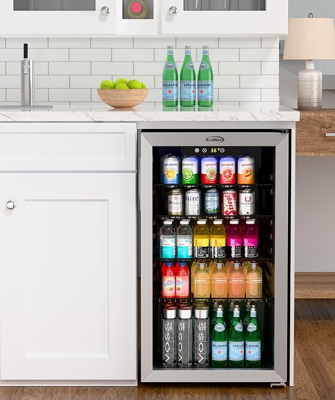 KoolMore 18 in. 3.2 Cu. Ft. Beverage Refrigerator Merchandiser with Stainless Steel Trim and Touch Panel For Soda, Beer or Wine Perfect for Use in a Commercial or Home Setting, ETL Listed (KM-BR32SS)-Ruum Studio Home