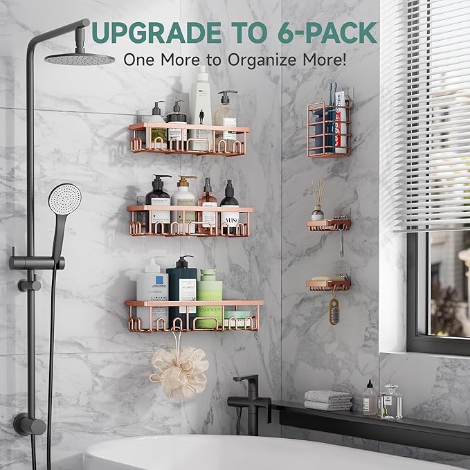 Veken Shower Caddy 6-Pack, No Drilling & Rustproof, Waterproof Adhesive Shelves Rack with Soap Holder, Large Capacity Bathroom Organizers and Storage, Wall-Mounted Kitchen & Home Decor-Ruum Studio Home