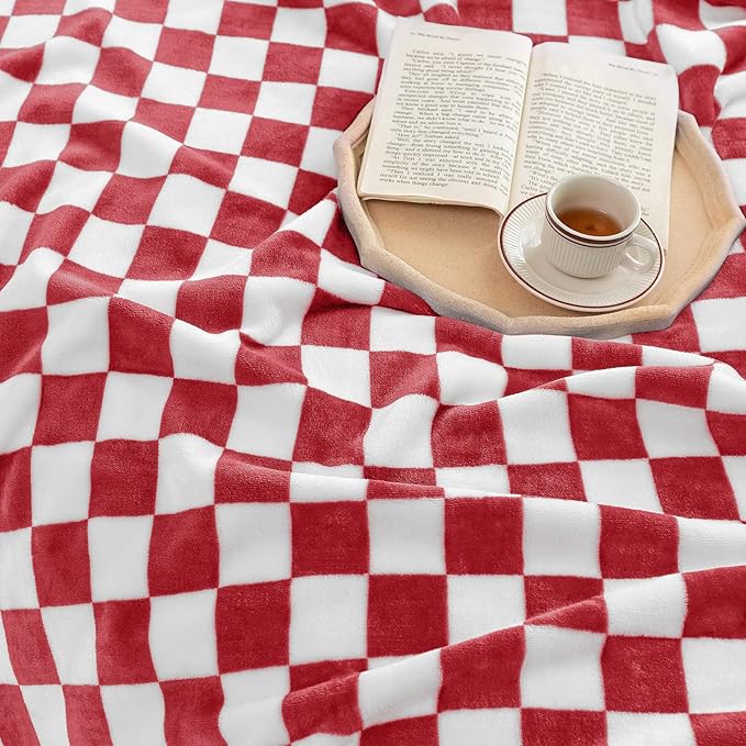 LOMAO Throw Blankets Flannel Blanket with Checkerboard Grid Pattern Soft Throw Blanket for Couch, Bed, Sofa Luxurious Warm and Cozy for All Seasons (Red, 50"x60")-Ruum Studio Home