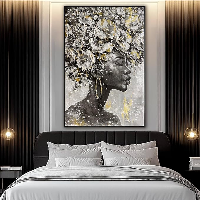 Large Black and Gold African American Wall Art with Framed Black Woman Office Bedroom Living Room Poster Home Hanging Decor 32x48 Inch-Ruum Studio Home