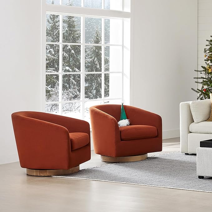 CHITA Swivel Accent Chair, FSC Certified Upholstered Velvet Barrel Chair for Living Room, Fully Assembled, Burnt Orange-Ruum Studio Home