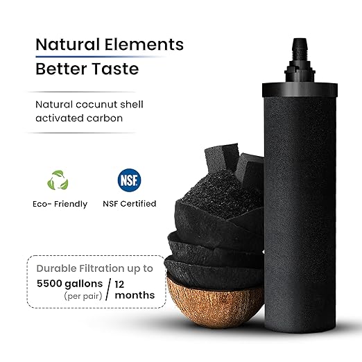 Gravity Water Filter System 2.25 Gallons NSF Certified - AISI 304 Stainless Steel Countertop Water Filtration with 2 Smart (Black) Carbon Filter Elements & Stainless Steel Water Spigot-Ruum Studio Home