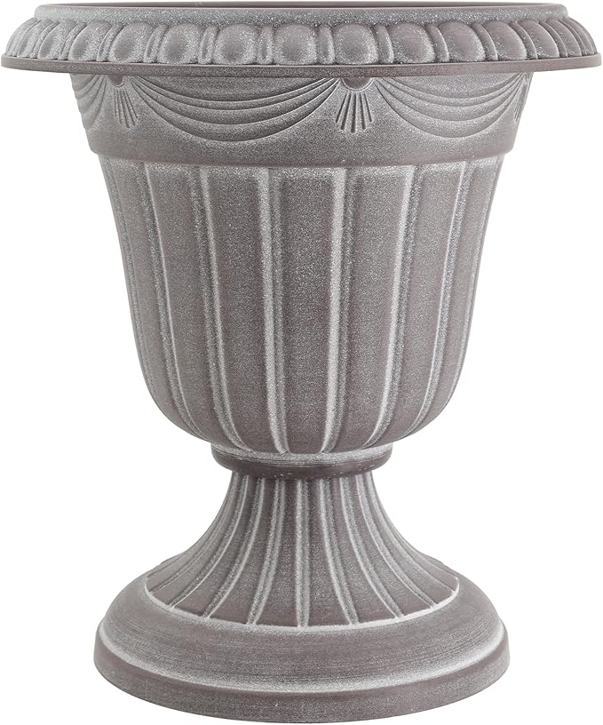 PL10WW Classic Traditional Plastic Urn Planter, 15" x 13", Whitewash-Ruum Studio Home