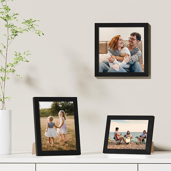 Vittanly 5x7 Picture Frames Set of 9, Shatter Resistant Plexiglass, Display 4x6 Pictures with Mat or 5x7 without Mat, Photo Frames for Wall or Tabletop, Engineered Wood, Black-Ruum Studio Home