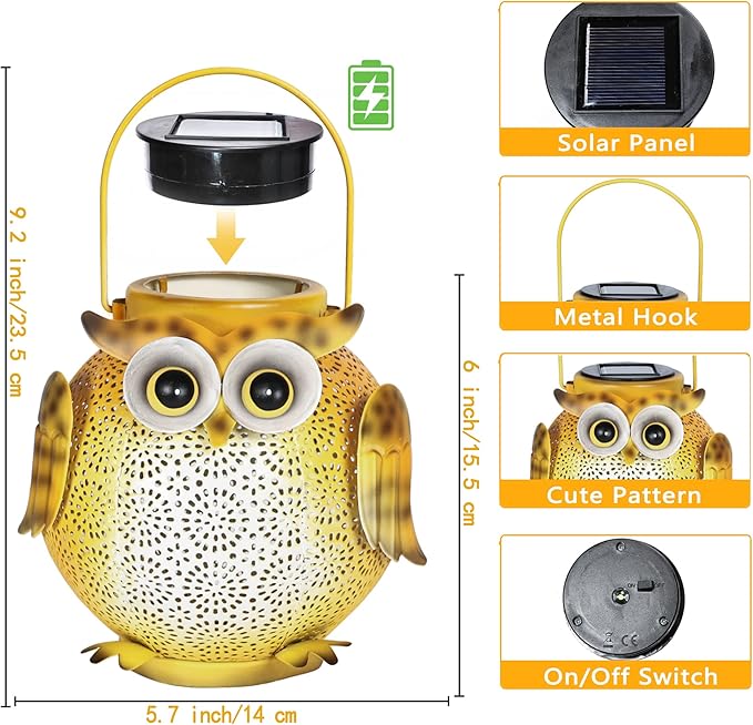 2 Pack Hanging Solar Lanterns - Garden Light Waterproof Metal Decorative Solar Lantern Lights Outdoor for Patio Yard Table Pathway with Owl Pattern-Ruum Studio Home
