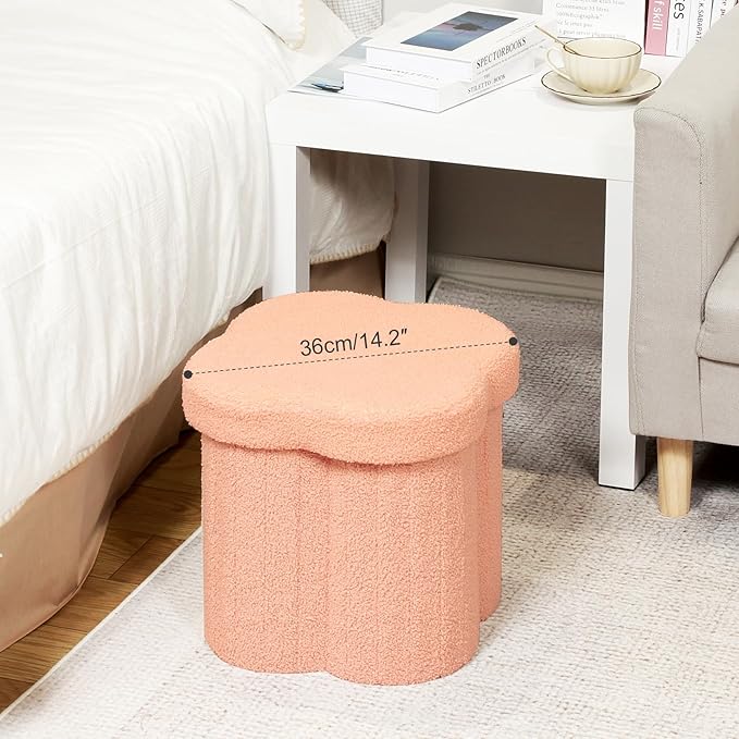 B FSOBEIIALEO Storage Ottoman Cube, Flowers Shaped Ottomans with Storage Foot Stool Footrest for Lving Room, Boucle Ottoman Seat for Dorm Room,Faux Teddy Fur, Orange 12.6"x12.6"x12.6"-Ruum Studio Home