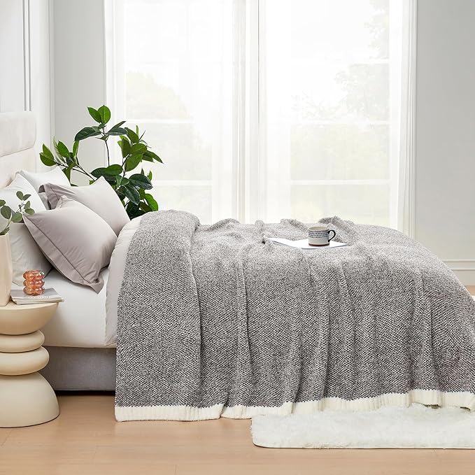 Snuggle Sac Queen Size Bedding Blankets, Super Soft Warm Oversized Blankets for Bed, Cozy Knit Fuzzy Plush Bed Blankets,Heather Dark Grey,90x90 inches-Ruum Studio Home