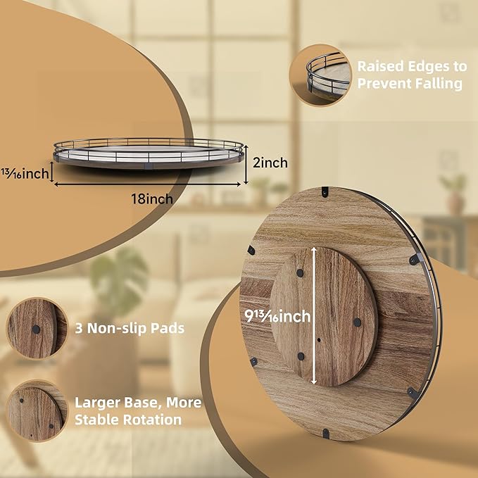Acacia Wood 18" Lazy Susan Turntable Organizer for Table Top, Farmhouse Large Round Lazy Susan for Cabinet Kitchen Centerpieces Dining Table, for Condiments Charcuterie, Bathroom Vanity Tray Decor-Ruum Studio Home