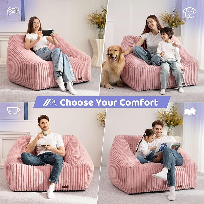 HABUTWAY Bean Bag Chair, Giant Bean Bag Chairs for Adults and Kids, Bean Bag Sofa, Lazy Floor Sofa, Faux Fur Beanbag Chair with Armrests for Living Room Bedroom (Pink)-Ruum Studio Home