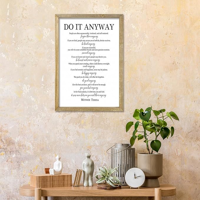 Do It Anyway Mother Teresa Wall Art Decor 16x11 Inch Wooden Framed Wall Hanging Sign (Wood)-Ruum Studio Home
