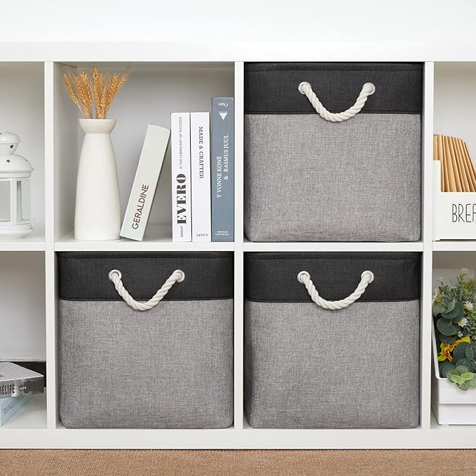 Bidtakay Fabric Cube Storage Bins for Organizing 13x13 Large Storage Baskets Decorative Storage Bins for Home Storage Set of 3 Shelf Organizer Bins for Toy Storage (Black&grey)-Ruum Studio Home