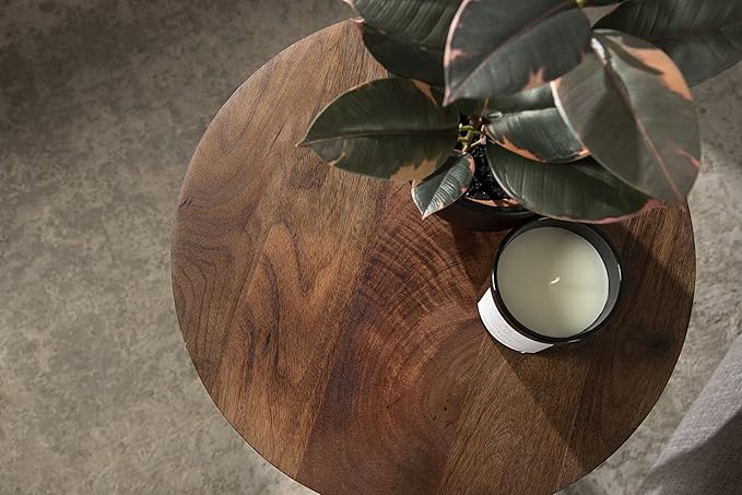 Kate and Laurel Aja Modern Side Table; 15 x 15 x 23; Walnut Brown; Decorative Modern Geometric Wood Bedroom Nightstand Table with Round Tabletop and Unique Slanted Legs-Ruum Studio Home