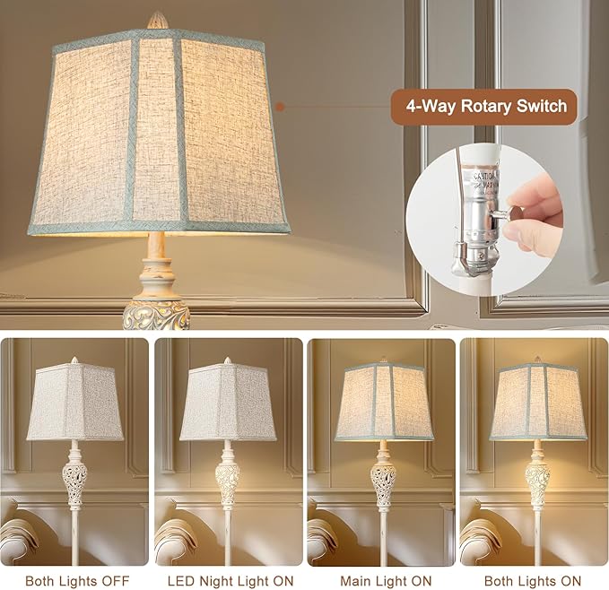 Rustic Floor Lamp 65'' Tall with Nightlight Cut Corner Linen Fabric Shade Vintage Standing Lamp for Living Room, Bedroom, Office, House (Bulb Included)-Ruum Studio Home
