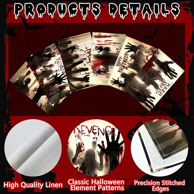 Umigy 6 Pcs Halloween Placemats 12"x18" Gothic Bat Placemats Kitchen Decoration Washable Witch Place Mats Rectangle Skull Table Mats for Halloween Dining Table Accessories (Bloody Hands Style)-Ruum Studio Home