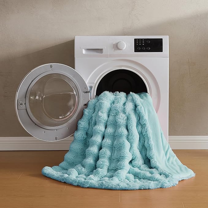 JELLYMONI Faux Fur Throw Blanket, Blue Fuzzy Cozy Plush Bubble Bed Throw, Thick and Warm (50" X 60")-Ruum Studio Home