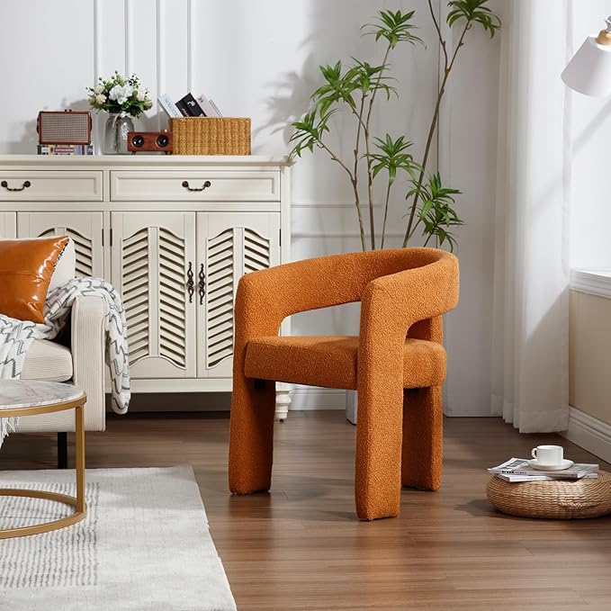 Orange Sherpa Dining Chairs Set of 2, Modern Barrel Dining Room Chairs Upholstered Faux Fur Accent Chair with Arms and Round Back for Living Room Kitchen Armchair No Assembly Needed-Ruum Studio Home