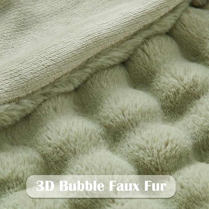 NEWCOSPLAY Faux Fur Twin Blanket Sage Green Bubble Blanket Thick Warm Soft for Couch Sofa Bed 550GSM (Sage Green, Twin(60"x80"))-Ruum Studio Home