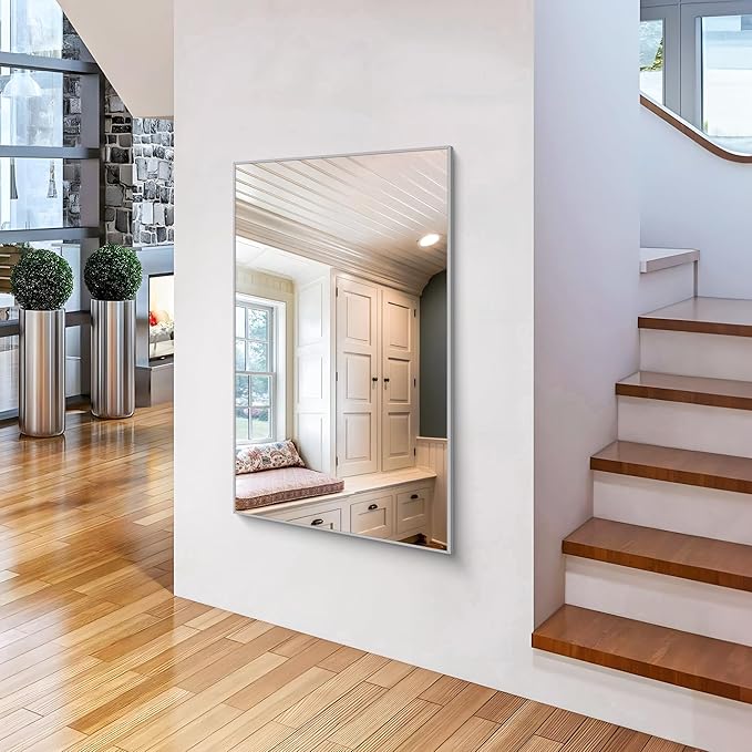 36x55 inch Bathroom Mirror, Silver Rectangle Mirror with Thin Metal Frame, Large Rectangular Wall Mirrors for Bathroom, Living Room, Big Mirror Hang Horizontal/Vertical-Ruum Studio Home