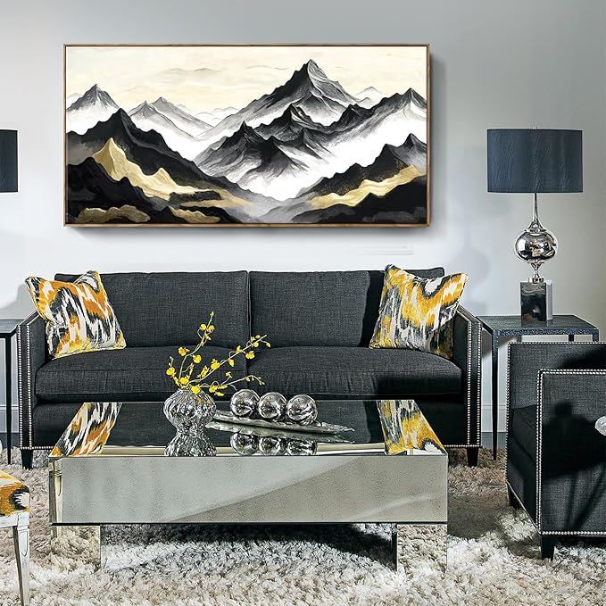 amatop Framed Extra Large Wall Art for Office Abstract Mountain Motivational Canvas Print Black and White Landscape Picture Zen Nature Giant Artwork for Contemporary Living Room Bedroom Decor 58x29 Inch-Ruum Studio Home