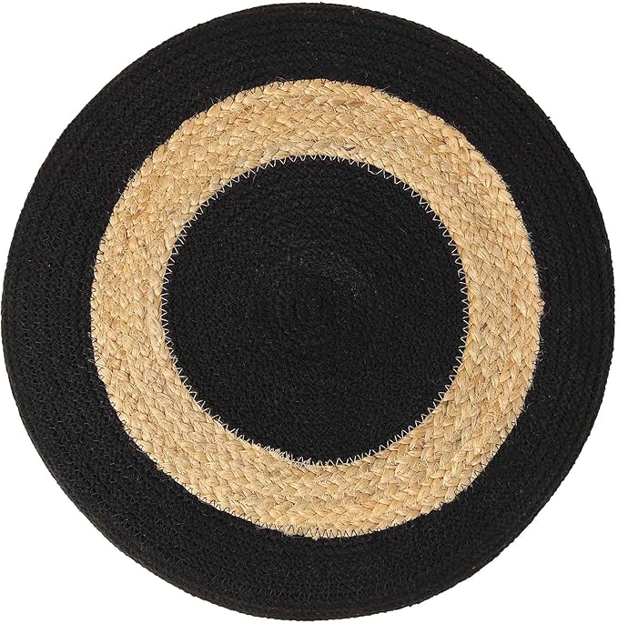 REDEARTH · Cylindrical Pouf Foot Stool Ottoman - Jute Braided Pouffe Poof Accent Sitting Footrest for The Living Room, Bedroom, Nursery, Patio, Lounge & Other Rooms (14.5”x14.5”x16”; Black Natural)-Ruum Studio Home