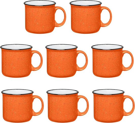 Set of 8 Ceramic Campfire Mugs – 15 Oz, Orange – Coffee & Tea Cups for Home, Work, Travel, Camping – Customizable, Great for DIY, Events, Companies-Ruum Studio Home