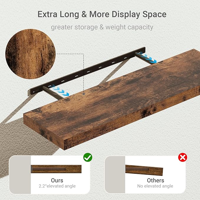 10 inches Deep Floating Shelves 36 inch Long, Sing Shelves for Wall Heavy Duty for Bedroom, Bathroom, Living Room, Kitchen, Office, Farmhouse Shelf Home Decor, Set of 1, Rustic Brown-Ruum Studio Home