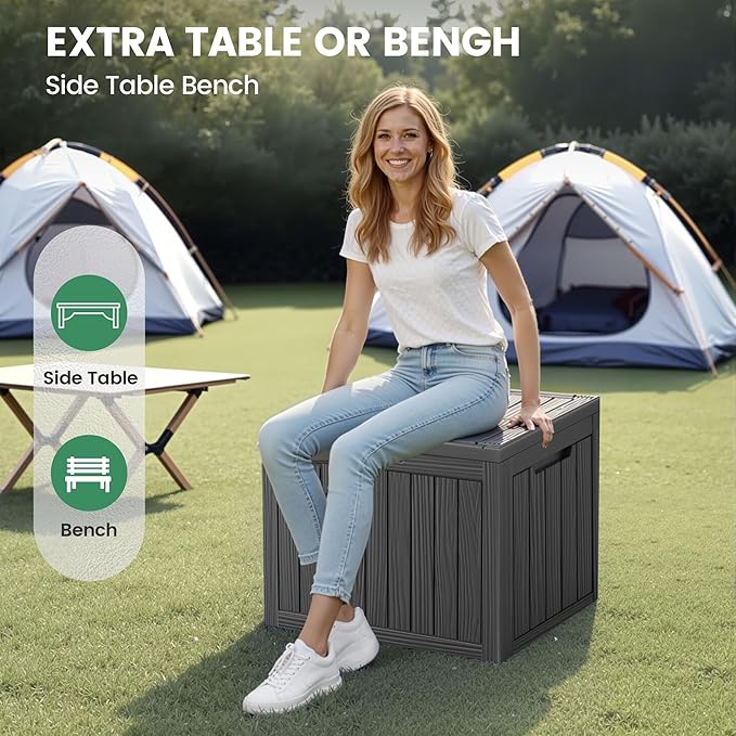 45 Outdoor Storage Box, Waterproof Resin Deck Box with Side Handles, Lockable Outdoor Bench for Indoor & Outdoor Use, Storage Bin for Patio Cushions, Garden Tools, Package Delivery, Black-Ruum Studio Home