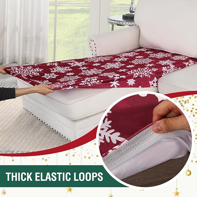 H.VERSAILTEX Christmas Sofa Slipcover Fleece Stretch Chaise Cover Sectional Couch Covers for L Shaped Sofa Both Left/Right Snowflakes Sofa Cover for Christmas (1 Piece Chaise Cover, Snowflakes)-Ruum Studio Home