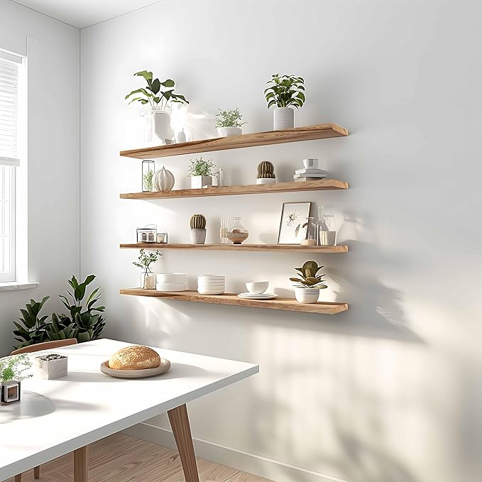 48 Inch Floating Shelves for Wall Rustic Light Wood Wall Shelves for Bedroom Set of 4-Ruum Studio Home