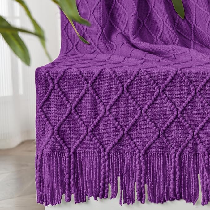 inhand Valentine's Day Gifts Throw Blanket Purple for Couch, Soft Living Room Home Decor Knitted Blanket, Outdoor Lightweight Breathable Summer Blanket, Farmhouse Warm Woven Decorative,50"x60"-Ruum Studio Home