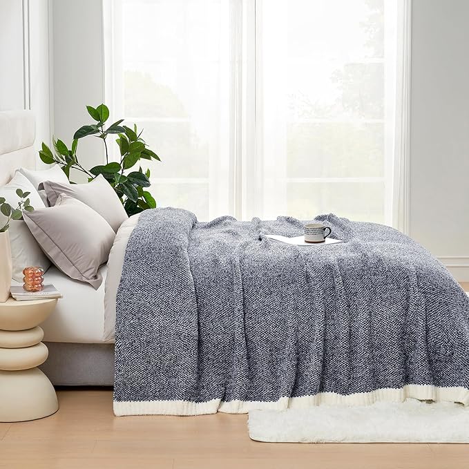 Snuggle Sac Heather Navy Oversized Twin-XL Size Blanket, Super Soft, Warm, Knit, 66x90 inches-Ruum Studio Home