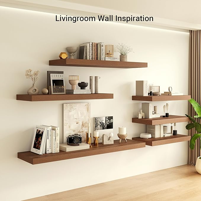 Heimlove 24 x 12 Inch Deep Floating Shelves Wall Mounted with Invisible Brackets,Storage Hanging Shelf for Wall Decor in Bathroom, Bedroom, Toilet, Kitchen, Living Room, Office Set of 1 (Walnut)-Ruum Studio Home